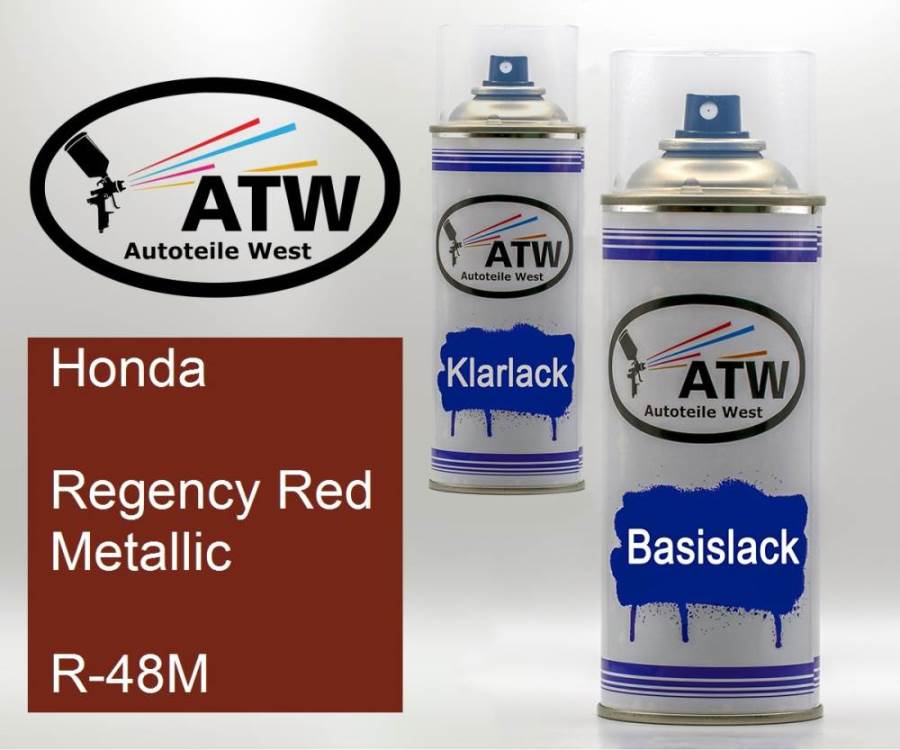 Honda, Regency Red Metallic, R-48M: 400ml Sprühdose + 400ml Klarlack - Set, von ATW Autoteile West.